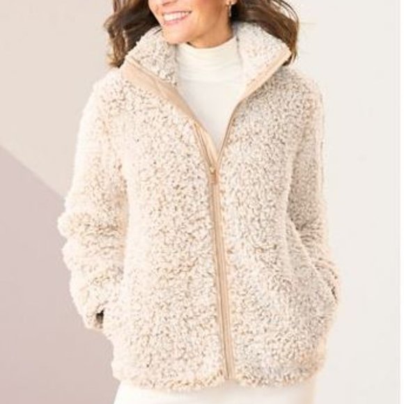 Draper's & Damon's Silver Linings Sherpa Jacket Medium Beige Cafe NWOT - Picture 1 of 5